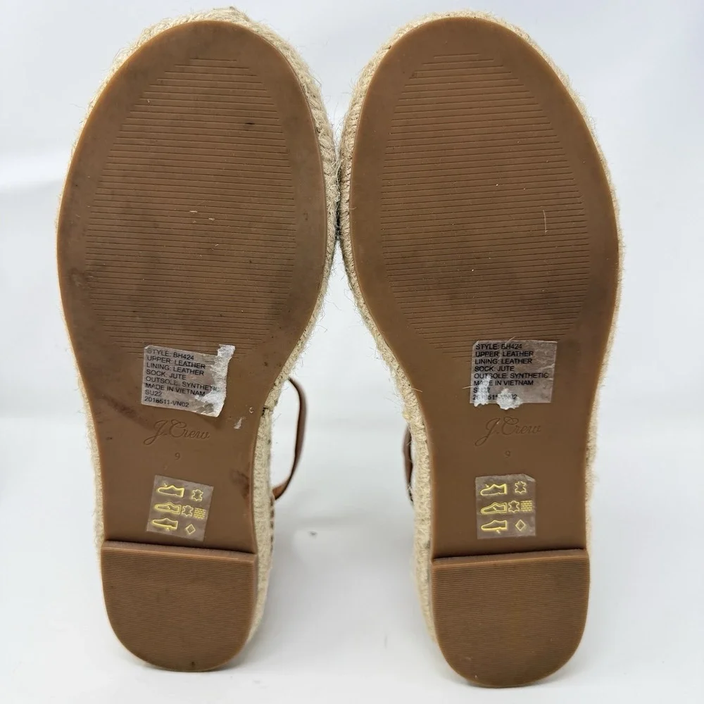 J Crew Grace Gladiator‎ Espadrille Sandals Leather Platform Brown Womens 9